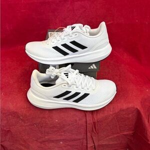 Adidas White Mesh Sneakers with Black Stripes